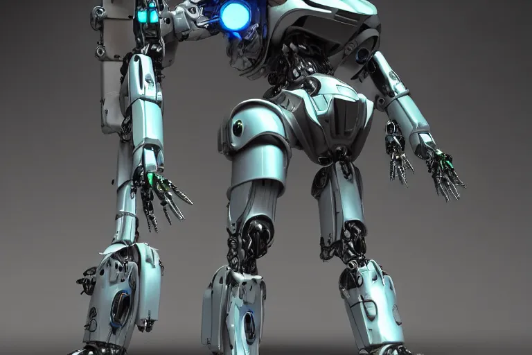 Image similar to cyberpunk alien concept inspired mecha robot, futuristic look, highly detailed body, very powerful, photorealistic camera shot, bright studio setting, studio lighting, crisp quality and light reflections, unreal engine 5 quality render