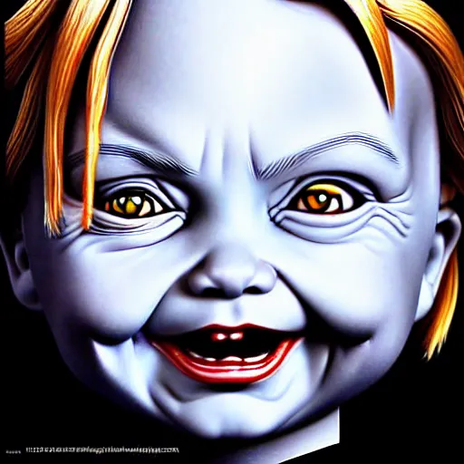 Prompt: a detailed portrait of hillary clinton fused with chucky from childsplay, by artgerm, high details