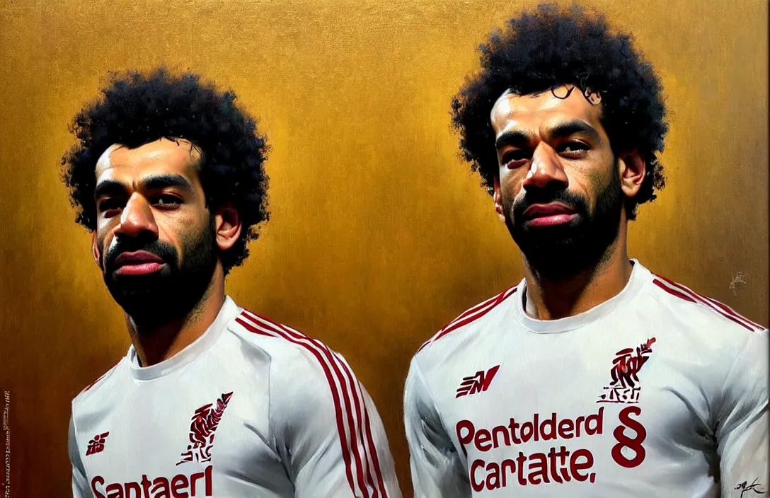 Image similar to portrait of mohamed salah!!!!!!!!!!!!!!!!!!!!!!!!!!!, detailed face, detailed painting,, epic lighting, by ilya repin, phil hale and kent williams