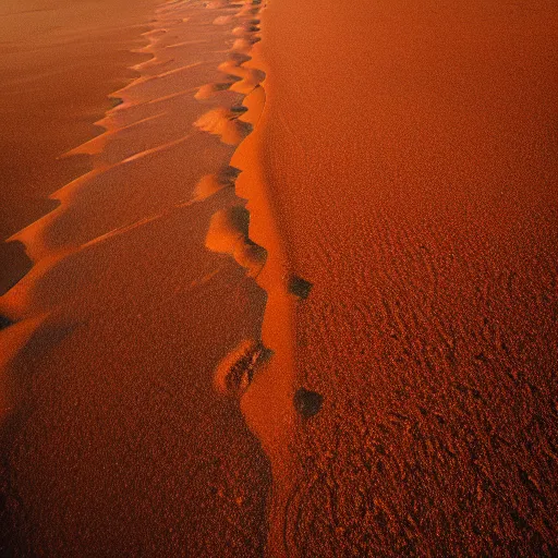 Image similar to Australian Beach, red!! sand, golden hour, Canon EOS R3, f/1.4, ISO 200, 1/160s, 8K, RAW, unedited, symmetrical balance, in-frame