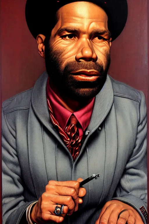 Image similar to cody chesnutt portrait by gil elvgren and norman rockwell and rob gonsalves and hajime sorayama, hyperrealistic, high detail, ultra detailed, highly detailed face, ruffled fabric