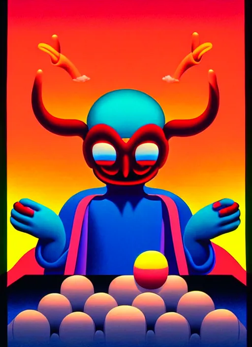 Image similar to devil by shusei nagaoka, kaws, david rudnick, airbrush on canvas, pastell colours, cell shaded, 8 k