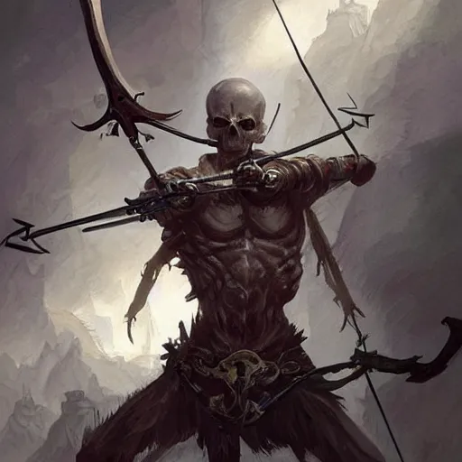 Prompt: skeleton archer uses sharp bones as arrows, by greg rutkowski, magic the gathering