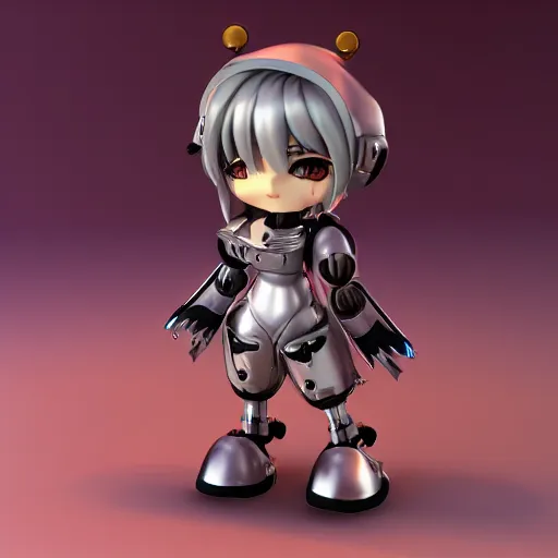 Prompt: cute chibi pvc figure of a robot girl, steampunk knight armor, energetic, anime, vray