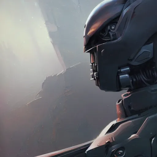 Prompt: self portrait of the head and torso of a robot raven with cape and body armor, digital art, realistic, ultradetailed, concept art in the style of Destiny, art by greg rutkowski and thomas kinkade, trending on artstation, devianart, cgsociety