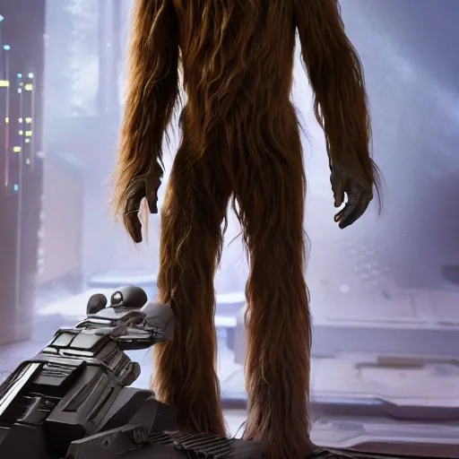 Prompt: chewbacca as master chief, highly detailed, extremely high quality, hd, 4 k, 8 k, canon 3 0 0 mm, professional photographer, 4 0 mp, lifelike, top - rated, award winning, realistic, detailed lighting, detailed shadows, sharp, no blur, edited, corrected, trending