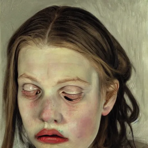 Image similar to high quality high detail painting by lucian freud, hd, portrait of a weeping goth girl, photorealistic lighting