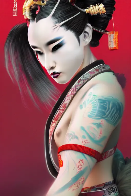 Image similar to agile geisha cyberpunk Dragon princess, digital art, 8k ,character ,realistic, portrait, hyperrealistic