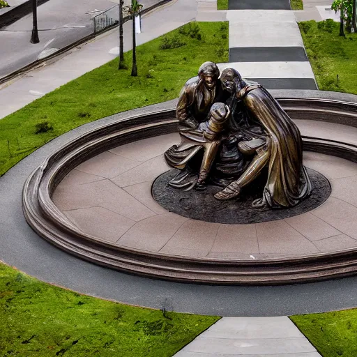 Image similar to high resolution photograph of a bronze sculpture in a roundabout