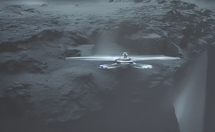 Prompt: a very symmetrical smooth metal spacecraft hovering over iceland, misty waterfall, sharp focus, octane render, 8k