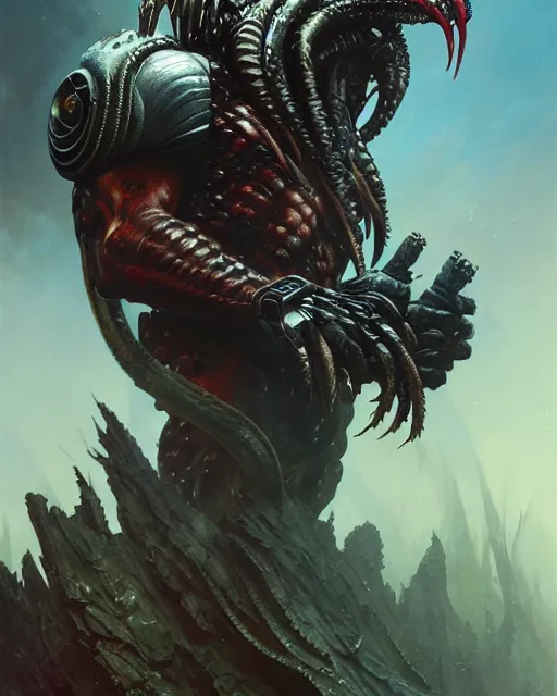 Image similar to the predator as a birdfantasy character portrait, ultra realistic, wide angle, intricate details, blade runner artifacts, highly detailed by peter mohrbacher, boris vallejo, hajime sorayama aaron horkey, gaston bussiere, craig mullins