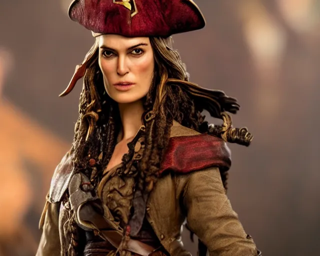 Prompt: close up of highly detailed pvc figure of keira knightley from pirates of the caribbean dslr photo