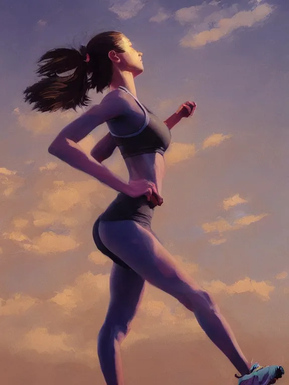 Image similar to an ultradetailed beautiful portrait painting of a girl training for a marathon, side view, oil painting, high resolution, by ilya kuvshinov, greg rutkowski and makoto shinkai