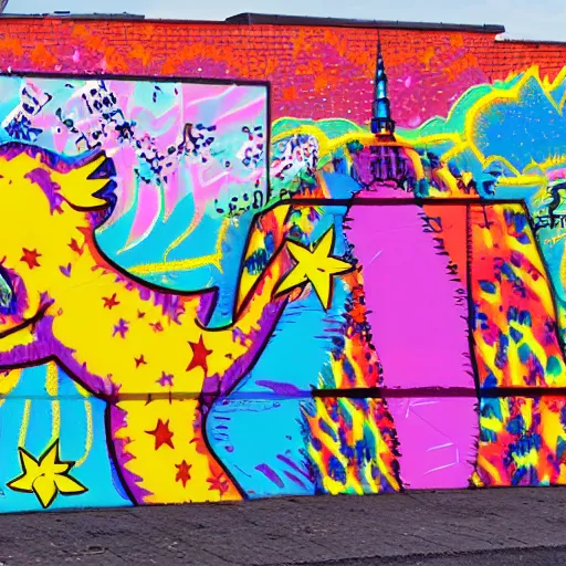 Image similar to fall of the berlin wall, in the style of lisa frank