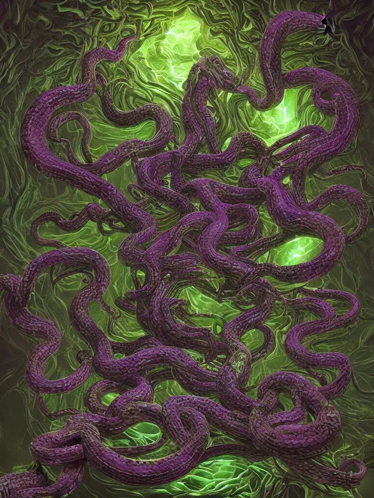 Image similar to beautiful medusa gorgon highly detailed snakes, cosmic horror, abstract, ghostly, arcade, duotone, poltergeist, epic lighting, intricate, elegant, highly detailed, smooth, sharp focus, photo real, ultra realistic, unreal engine 5, raytracing, in the style of beeple and mike winkelmann, ultraviolet colors,