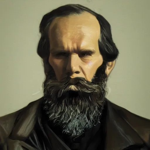 Prompt: painting of leo tolstoy as hacker, leo tolstoy coding, leo tolstoy a hacker, trending on artstation, unreal engine, fantasy art