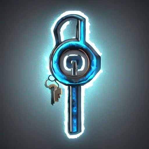 Image similar to a stylised old ice blue colorful metal key, key is on the center of image, rpg game inventory item, rim light, outer glow, on the white background, vray, stylised textures, trending on artstation