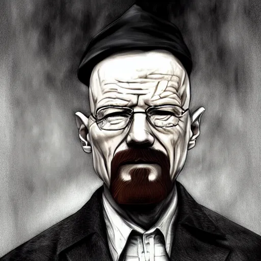 Prompt: walter white as a vampire, detailed digital art, painted by WLOP