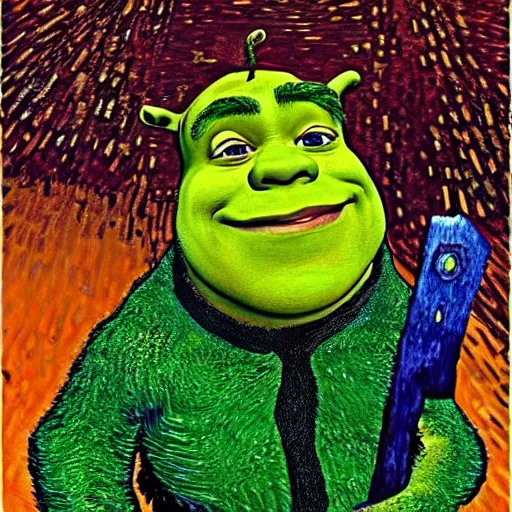 Prompt: shrek in the style of vincent van gogh