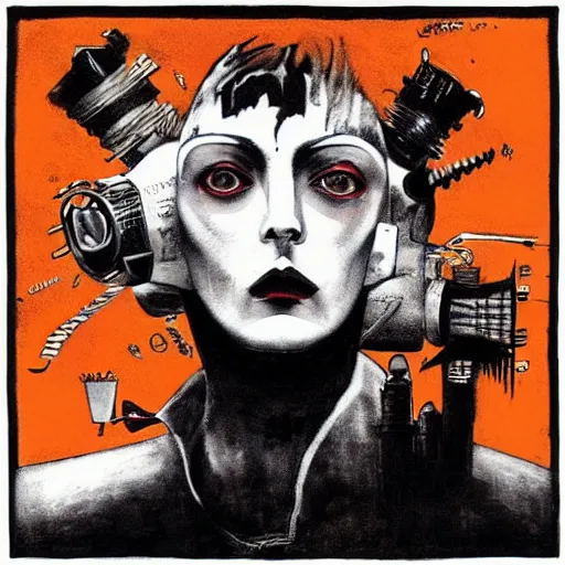 Image similar to post - punk album cover, black, white, orange, psychedelic, new age, magic, space, enki bilal