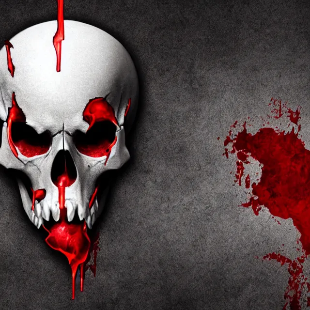 Prompt: skull centered facing the camera, blood pouring out from its mouth, mortal kombat map background