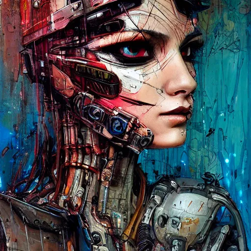 Prompt: sexy beautiful woman head made of mech mask rendered in unreal engine, cyberpunk fashion, dark scifi, painted by david burliuk | bernard buffet | carne griffiths | wlop