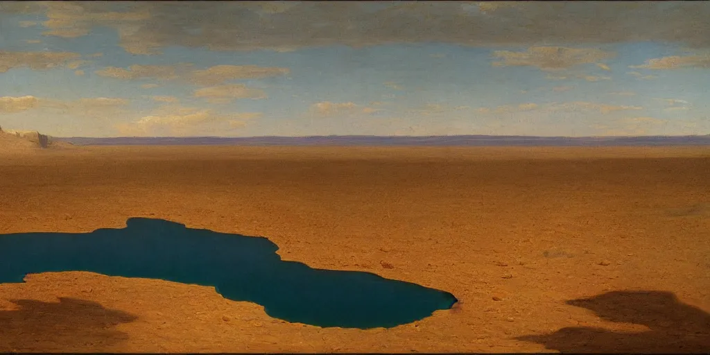 Prompt: lake in a desert, utah, aerial shot, cinematic lighting, midday, albert bierstadt