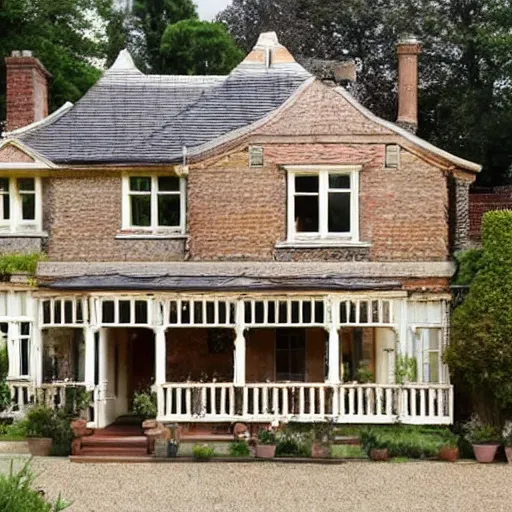 Image similar to an english victorian house built with wooden pallets