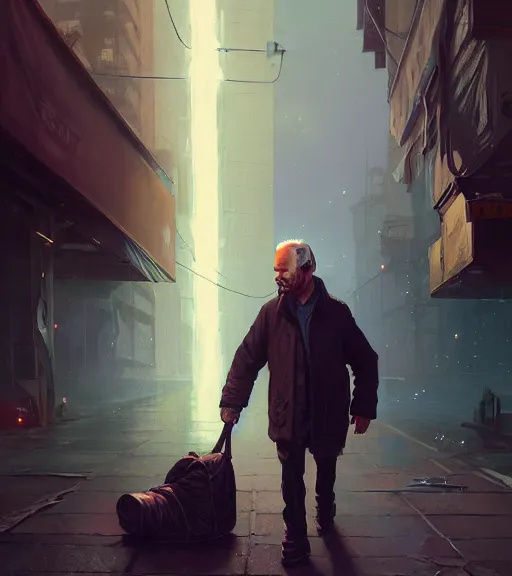 Prompt: Highly detailed portrait of homeless Joe Biden, in GTA V, Stephen Bliss, unreal engine, fantasy art by Greg Rutkowski, Loish, Rhads, ferdinand knab, Makoto Shinkai and Lois van baarle, ilya kuvshinov, rossdraws, Tom Bagshaw, global illumination, radiant light, detailed and intricate environment