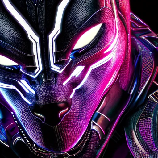 Image similar to Cyberpunk Black Panther, close up shot, neon, cyborg, futuristic, photorealistic, 8K,