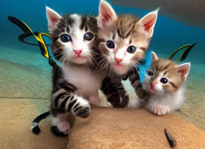 Prompt: kittens scuba diving