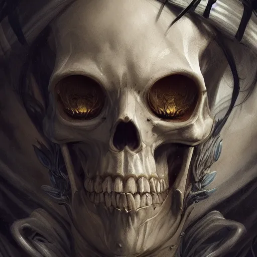 Prompt: portrait of a powerful lich, skeleton, fantasy, intricate, elegant, highly detailed, digital painting, artstation, concept art, matte, sharp focus, illustration, art by aenaluck and roberto ferri and greg rutkowski, epic fantasy, digital painting