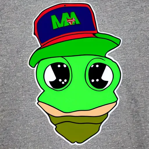 Image similar to green frog pepe, has a maga hat
