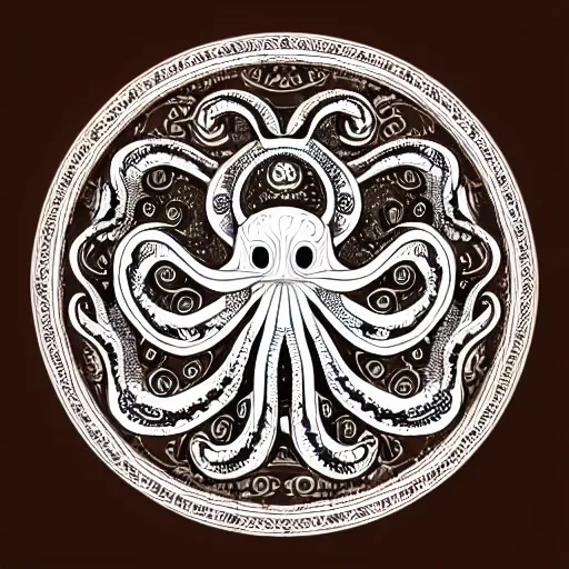 Image similar to a cute octopus in a intricate and ornate mandala with fine details