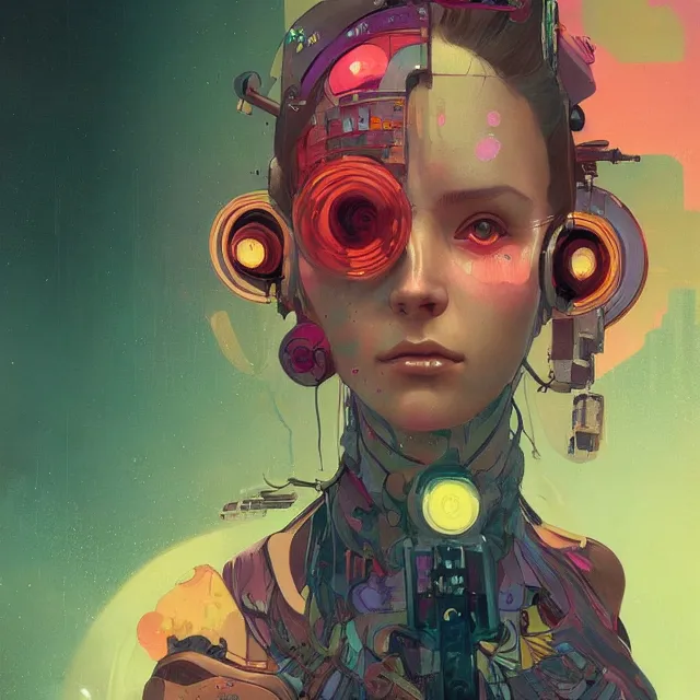 Prompt: a beautiful portrait painting of a ( ( ( cyberpunk ) ) ) girl by simon stalenhag and pascal blanche and alphonse mucha and nekro. in style of digital art. colorful comic, film noirs, symmetry, brush stroke, vibrating colors, hyper detailed. octane render. trending on artstation