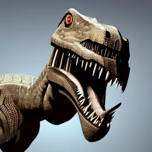 Image similar to anthro mechanical t-rex, photorealistic