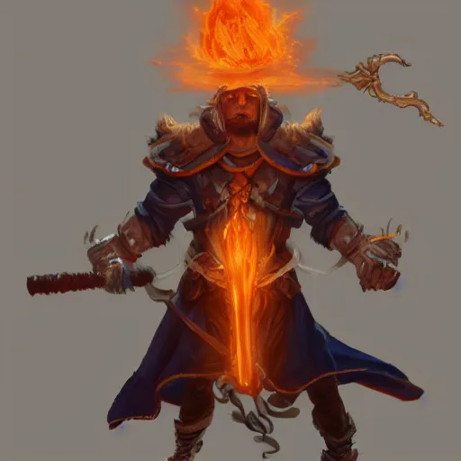 Image similar to A mage preparing to hurl a fireball down from his tower. Fantasy, trending on artstation, character.