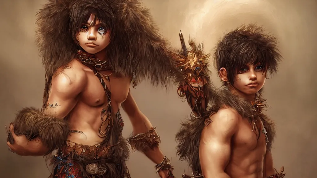 Image similar to cute emo tribal boy in a loincloth, fantasy artwork, fluffy hair, award winning, hyper detailed, very very beautiful!, studio lighting, artstation
