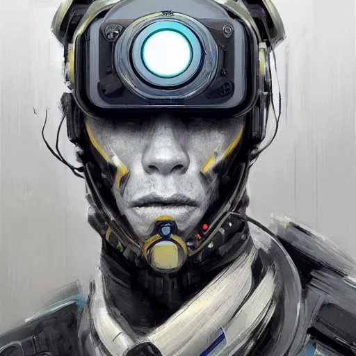 Prompt: Portrait of a man by Greg Rutkowski, symmetrical face, a marine with a helmet, using a VR Headset, Kubric Stare, crooked smile, he's wearing a modern tacitcal gear, highly detailed portrait, scifi, digital painting, artstation, book cover, cyberpunk, concept art, smooth, sharp foccus ilustration, Artstation HQ