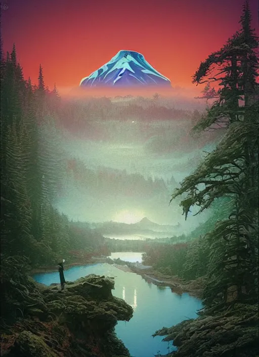 Prompt: Twin Peaks poster artwork by Michael Whelan and Tomer Hanuka, Karol Bak, Rendering of a miniature of town of Twin Peaks in glass cake dome!!!!!, from scene from Twin Peaks, full of details, by Makoto Shinkai and thomas kinkade, Matte painting, trending on artstation and unreal engine