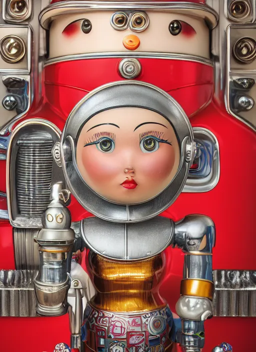 Prompt: closeup portrait of of a tin toy retro 1 9 5 0 s living room, depth of field, zeiss lens, detailed, symmetrical, centered, fashion photoshoot, by nicoletta ceccoli, mark ryden, lostfish, breathtaking, 8 k resolution, extremely detailed, beautiful, establishing shot, artistic, hyperrealistic, octane render