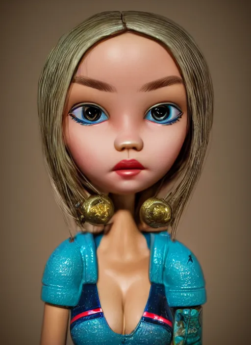 Image similar to closeup profile portrait of tin toy bikini girl surf sand, depth of field, zeiss lens, detailed, symmetrical, centered, fashion photoshoot, by nicoletta ceccoli, mark ryden, lostfish, breathtaking, 8 k resolution, extremely detailed, beautiful, establishing shot, artistic, hyperrealistic, octane render