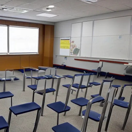 Prompt: photo of an empty classroom