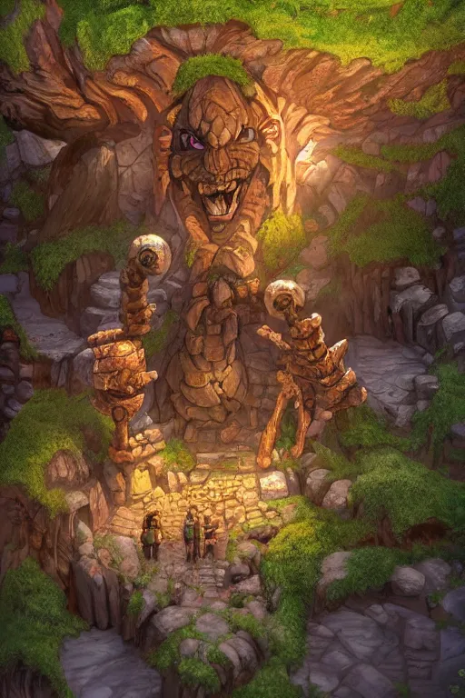 Image similar to zelda fantasy art giant golem troll wood rock greeble gemstone, global illumination ray tracing hdr fanart arstation by sung choi and eric pfeiffer and gabriel garza and casper konefal