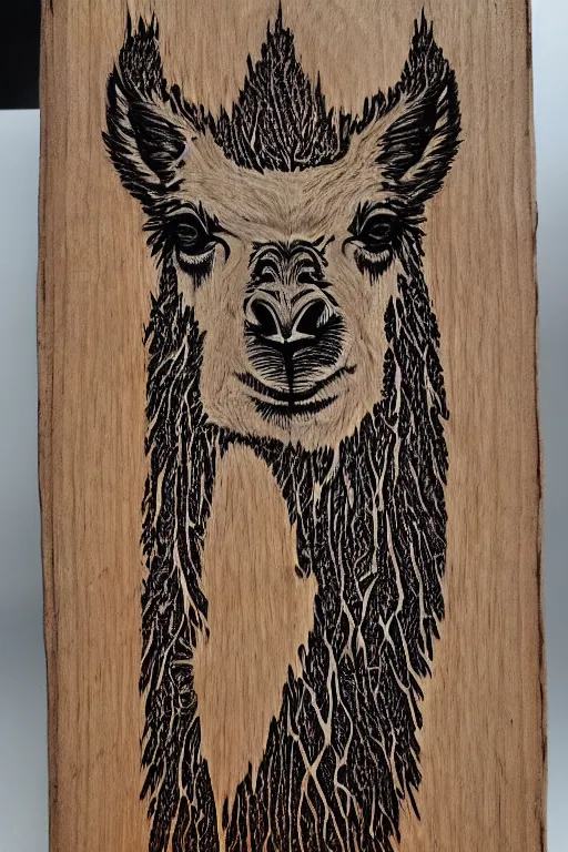 Image similar to fractal wood burning lichtenberg figure llama portrait