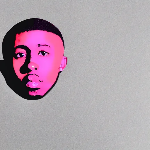 Image similar to greyscale magazine cutout of Tyler the Creator pasted on a pink background