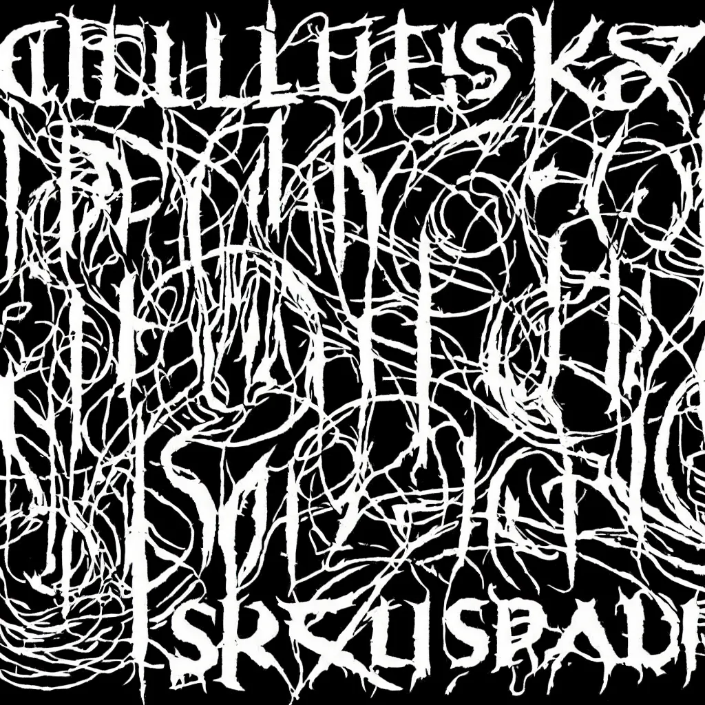 Prompt: Ellus band logo, 70s progressive rock logo, typography, Rush band, Tool band, Eloy band, white font on black canvas