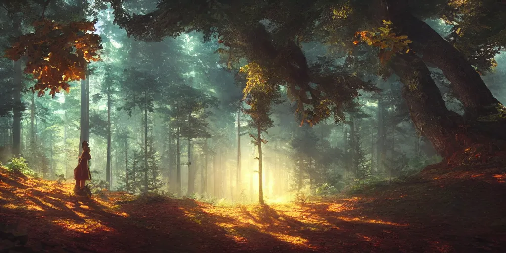 Prompt: a forest, oil painting, cinematic angle, hyperrealistic, volumetric lighting, breathtaking, Studio Ghibli, octane render, post-processing, epic composition, trending on artstation, masterpiece