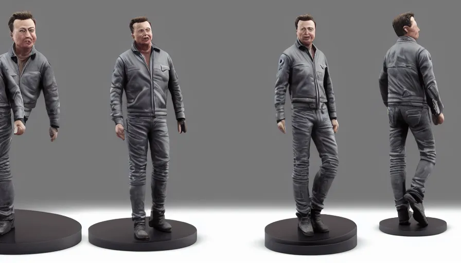 Image similar to hand painted elon musk figurine statue, grey background, hyperdetailed, artstation, cgsociety, 8 k