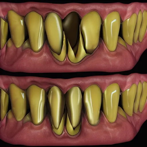 Image similar to poorly rendered 3 d set of teeth